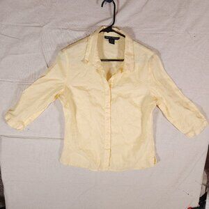 Anne Carson Yellow 100% Linen Collared Button Shirt Womens Medium Breathable